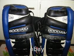 Boddam Leather Canvas Goalie Pads Senior Size 28 Nice Condition Black & Blue