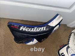 Heaton Helite Six 6 Vintage Goalie Glove & Blocker Set White Blue Black Used