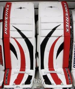 New Powertek Barikad Goal goalie leg pads red/black 28 Jr junior ice hockey pad