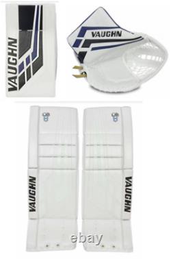 Vaughn Velocity VE8 Pro Hockey Goalie Set 35+2 Leg Pads Blocker Glove White Sr