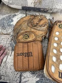 Vintage Wilson Leather Hockey Goalie Glove Pad H-8324 And Glove Horsehide