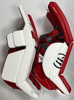 Warrior Ritual GT Pro senior hockey goalie pads 34+1.5 white/black/red leg knee
