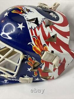 Casque de gardien de but de hockey Garth Snow Itech Replica 1994 de l'équipe olympique des États-Unis avec aigle et drapeau