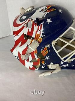 Casque de gardien de but de hockey Garth Snow Itech Replica 1994 de l'équipe olympique des États-Unis avec aigle et drapeau