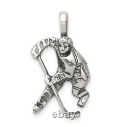 Collier de joueur de hockey vintage en argent sterling 925 avec bâton de gardien de but, rondelle et gant