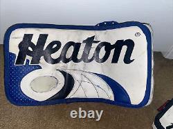 Ensemble de gant et bloqueur de gardien de but vintage Heaton Helite Six 6 blanc bleu noir d'occasion