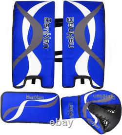 Équipement de hockey sur glace pour gardien de but, pack de coussins de protection pour adolescent et adulte, bleu noir