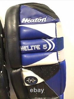 Pads de gardien de but Vintage Heaton Helite 5 4700 30 Hockey sur glace Blanc Bleu Noir Utilisés