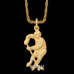 Pendentif de collier de joueur de hockey en or jaune 14 carats avec bâton de gardien de but, rondelle et gant de sport