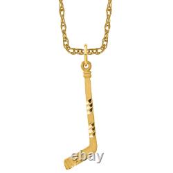Pendentif de collier en or jaune 14K avec bâton de gardien de but de hockey, palet et gant