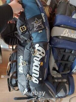 Protège-genoux de gardien de but de hockey senior Brians Air Pac utilisé taille 34 bleu