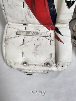 Rares coussinets de gardien de but de hockey sur glace personnalisés GDI vintage rouge, blanc et bleu fabriqués aux États-Unis