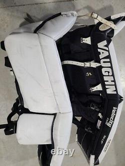 Vaughn Velocity V5 Patins de gardien de but de hockey sur glace SR 36 + 1,5 Blanc & Bleu Personnalisé